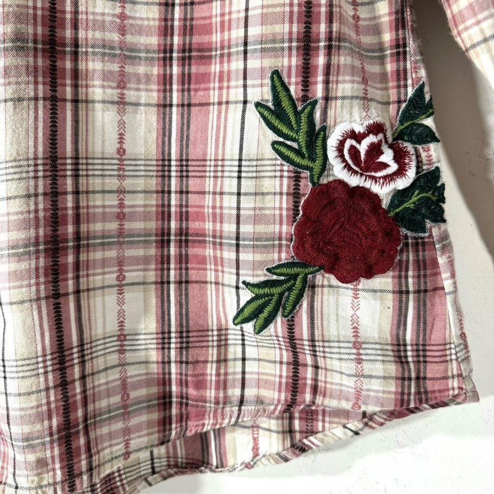 Style & Co Plaid Snap Front Western Shirt Embroidered - Picture 3 of 10